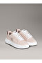 Women's Leather Laced Flat Sole Round Toe Ck Patterned Pink Sneaker - 2