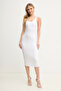 Women's Slim Fit Round Open Collar Strap Midi Length White Dress