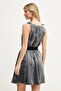 Women's Elastic Waistband Two Side Pockets Satin Shiny Fabric V-Neck Multi Color Dress - 3