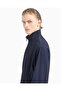 Men's Textured Fabric Stand Collar Regular Fit Long Sleeve Navy Blue Jacket - 4
