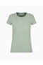 Women's Stone Detailed Logo Patterned Slim Fit 100% Cotton Short Sleeve Green T-Shirt - 5