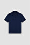Men's Regular Fit 100% Cotton Short Sleeve Half Zipper Navy Blue Polo Collar T-Shirt - 5