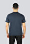 Men's Regular Fit Round Neck Front Printed Short Sleeve Navy Blue T-Shirt - 3