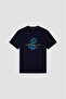Men's Regular Fit Snake Printed Cotton Round Neck Short Sleeve Navy Blue T-Shirt