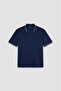 Men's Regular Fit Thin Pique Cotton Short Sleeve Blue-Gold Polo Collar T-Shirt - 5