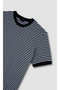 Men's Regular Fit Crew Neck Horizontal Striped Cotton Short Sleeve White-Blue T-Shirt - 6