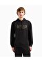 Men's Contrast Logo Regular Fit Hooded Cotton Long Sleeve Black Sweatshirt