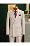 Modern Striped Sportswear, Italian Cut, Men's Double-Breasted Summer Suit Cream