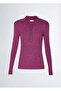 Women's Two Tone V Neck Long Sleeve Front Button Dimpled Burgundy Sweater - 7