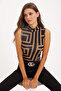 Women's Black Half Fisherman Sleeveless Short Blouse App1200