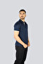 Men's 100% Cotton Regular Cut Short Sleeve Navy Blue Polo Collar T-Shirt - 3