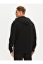 Men's Regular Fit Brand Logo Hooded Long Sleeve Black Sweatshirt - 2
