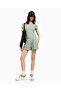 Women's Stone Detailed Logo Patterned Slim Fit 100% Cotton Short Sleeve Green T-Shirt - 3