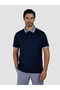 Men's Regular Fit Collar and Sleeves Striped Cotton Short Sleeve Navy Blue Polo Neck T-Shirt