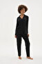 New Season Women's Apaj Collar Long Sleeve Pajama Set Special Design - 3