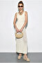 Women's Ecru V-Neck Slit Detailed Openwork Dress 60261558 - 3