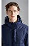 Men's Hooded Zipper Closure Pocketed Long Sleeve Navy Blue Coat - 4
