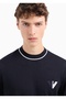 Men's Cotton Woven Fabric Brand Logo Navy Blue Sweater - 4