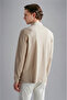 Men's Cotton Long Sleeve Casual Beige Polo Collar T-Shirt - 2