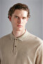 Men's Cotton Long Sleeve Casual Beige Polo Collar T-Shirt - 3