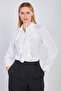 Women's Ruffled Front Long Sleeve Shirt - White - 3