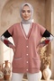 Baklava Pattern Knitwear Cardigan 1243 - Dried Rose - 3