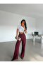 Pilesiz Palazzo Trousers - Burgundy