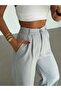 Linen Trousers with Elastic Waist at the Back - Gray - 2