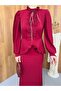 Imported Crepe Fabric Ruffle Detailed Chain Embroidered Lined Special Design Midi Dress - 3