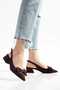 Women's Brown Short Heeled Bowknot Pointed Toe Open Back Classic Heeled Shoes - 2