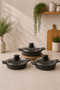 Nirvana 6 Piece Cast Iron Sahan Set Black |   18-20-22 cm Non-Stick Granite Saucepan Set with Glass Lid |   Even Heat Dissipation |   Dowry Chest - 2