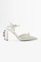 Women's White Stone Evening Dress Shoes Pointed Toe Ankle Strap Thin Heeled Wedding & Engagement Shoes - 2