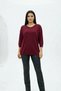 Women's Cherry Color Boat Neck Lycra Cotton Thin Knitwear Blouse - 2