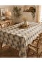 Bohemian Vintage Linen Tablecloth with Embroidery Detail and Leaf Pattern - 2