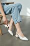 Aura White Side Buckle (4 cm Heel Height) Pointed Toe Heeled Ballerina Shoes - 3