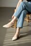 Aura Beige Side Buckle (4 cm Heel Height) Pointed Toe Heeled Ballerina Shoes