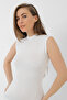 White Bamboo Women's Turtleneck Zero Sleeve Body High Neck Sleeveless Bodysuit - 2