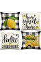 Set of 4 Lemon and Plaid Patterned Throw Pillow Covers Home Sweet Home Hello Sunshine Decorative Pillow - 4