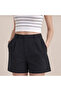 Women's Black Pleated Shorts with Elastic Back