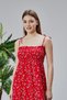 Patterned Cotton Long Summer Women's Dress with Shoulder Straps and Gathered Details - 7