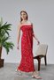 Patterned Cotton Long Summer Women's Dress with Shoulder Straps and Gathered Details - 2