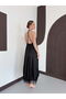 Long Satin Dress with Backless Lace Detail - 2