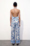 Shawl Patterned Wide Leg Trousers Blue - 4