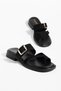 Women's Black Gold Buckle Flip-Flops Minimal Slippers
