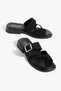Women's Black Gold Buckle Flip-Flops Minimal Slippers - 3