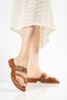 Women's Tan Gold Buckle Flip-Flops Minimal Slippers - 6