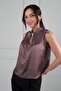 Women's Collared Gathered Polka Dot Yoryo Satin Blouse - 2