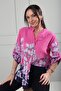 Women's Oversized Italian Linen Shirt with Floral Hem and Sleeves