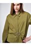 Buckle Detailed Cotton Blouse Khaki - 7