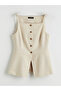 Nevavm with a Difference Lcw Vision Beige Square Collar Linen Blended Women's Classic Vest - S5Nc96Z8-Cwp - 5